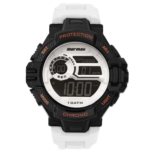 Relógio Mormaii Digital Masculino - Action - Preto com Pulseira Branca