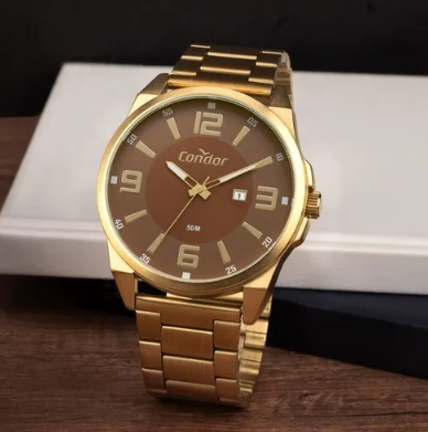 Relógio Condor Masculino - Dourado com Fundo Marrom - COPC32GY/4M