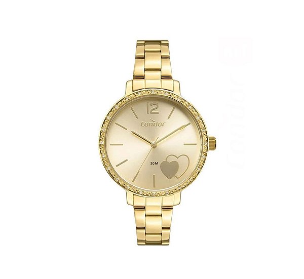 Relógio Condor Feminino KIT - Dourado com Mostrador Bege Coração - COPC21AEEG-K4D