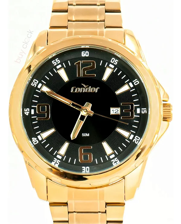 Relógio Condor Masculino - Dourado com Calendário e Mostrador Preto - COPC32CF-K4P