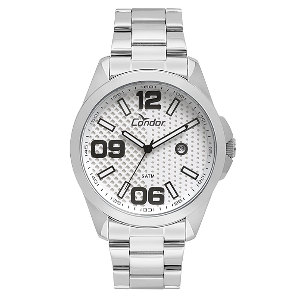 Relógio Condor Masculino Kit - Prata com Mostrador Branco e Calendário - CO2115KSY-K3K