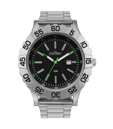 Relógio Condor Masculino - Prata com Fundo Preto e Calendário - COPC32FQ-7P