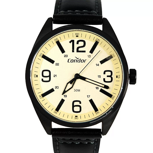Relógio Condor Masculino - Preto com Pulseira de Couro Preta - COPC21AEEV-2D