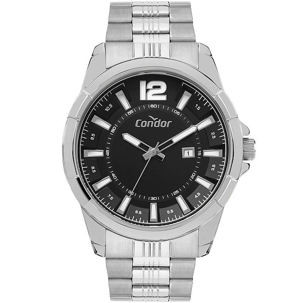 Relógio Condor Masculino - Prata com Fundo Preto e Calendário - CO2115MVW-4P
