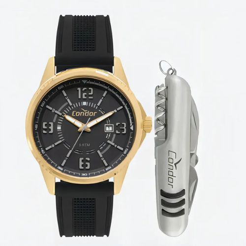 Relógio Condor Kit Masculino - Dourado com Pulseira Silicone - CO2115KVI-K2P