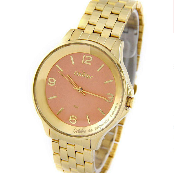 Relógio Condor Feminino KIT - Dourado com Fundo Rosa - COPC21AEAZ-K4T