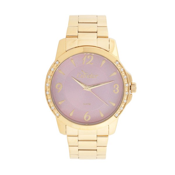Relógio Condor Feminino - Dourado com Fundo Lilás e Pedras - CO2035KOM-K4A