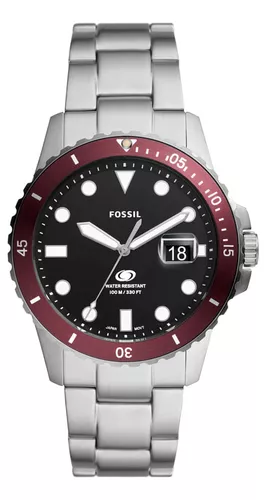 Relógio Fossil Masculino Blue - Prata com Fundo Preto e Catraca Vinho - FS6013-1KN