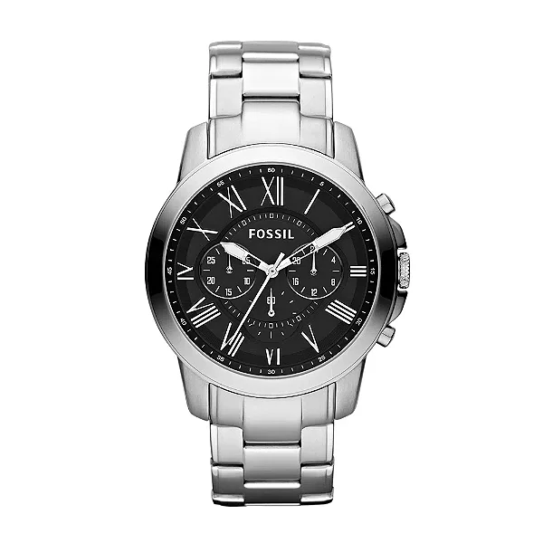 Relógio Fossil Masculino Grant - Prata com Fundo Preto FS4736-1PN