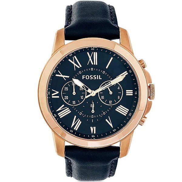Relógio Fossil Masculino Grant - Rosê com Pulseira de Couro Azul - FS4835-2AN