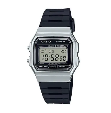 Relógio Casio Vintage Digital - F-91WM-7ADF - Preto com Caixa Prata