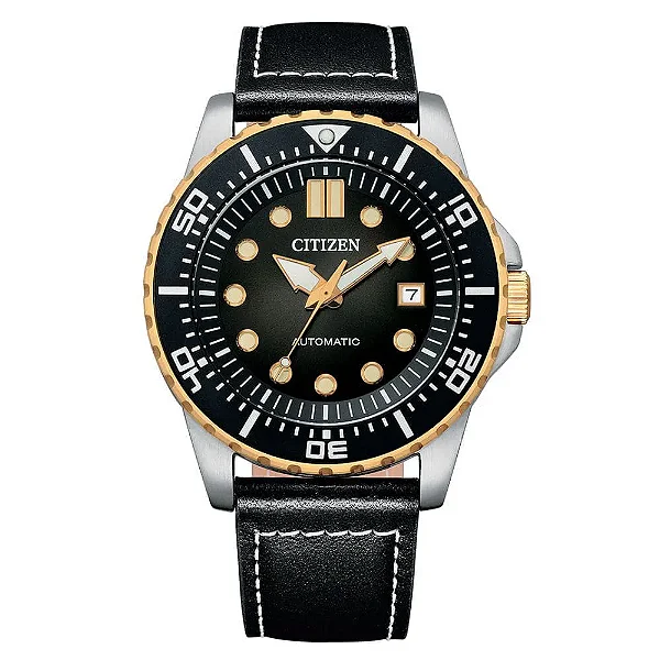 Relogio Citizen Masculino Urban Automático - Prata com Pulseira Couro Preta e Catraca Preta - TZ31856U