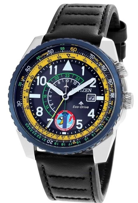Relógio Citizen Masculino Esquadrilha da Fumaça Eco-Drive - Prata com Pulseira de Couro Preta - TZ31721Y