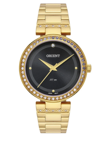 Relógio Orient Feminino - Eternal Dourado com Mostrador Preto Cravejado - FGSS0205.P1KX