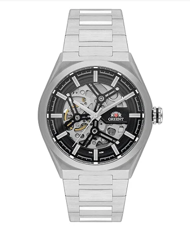 Relógio Orient Masculino - Esqueleto Prateado com Mostrador Preto - NH7SS004.G1SX