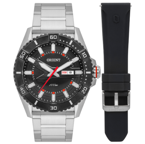 Relógio Orient Masculino - Prateado com Mostrador preto e Vermelho - MBSS1482.G1SX