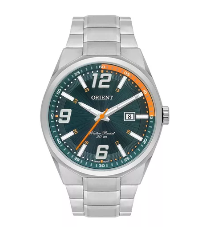Relógio Orient Masculino - Prateado com Mostrador Verde e Laranja - MBSS1463.E2SX