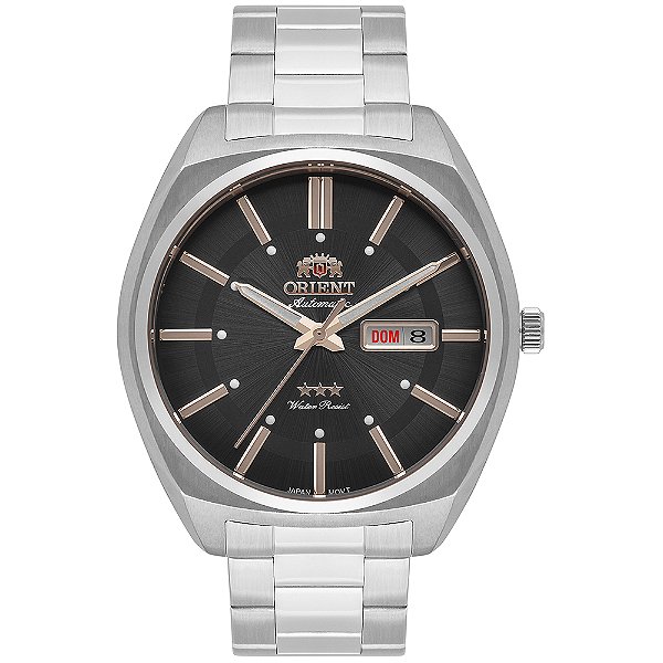 Relógio Orient Masculino Automático - Clássico Prata com Mostrador Preto e Calendário - F49SS025.P1SX