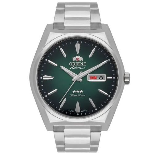 Relógio Orient Masculino Automático - Prata com Mostrador Verde e Calendário - F49SS013.E1SX
