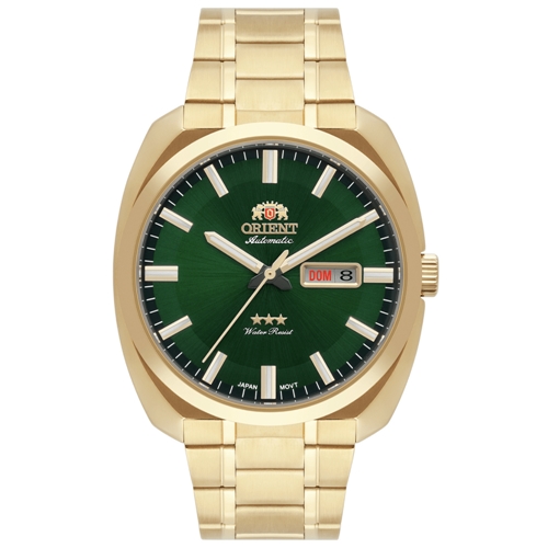 Relógio Orient Masculino Automático - Dourado com Mostrador Verde e Calendário - F49GG021.E1KX