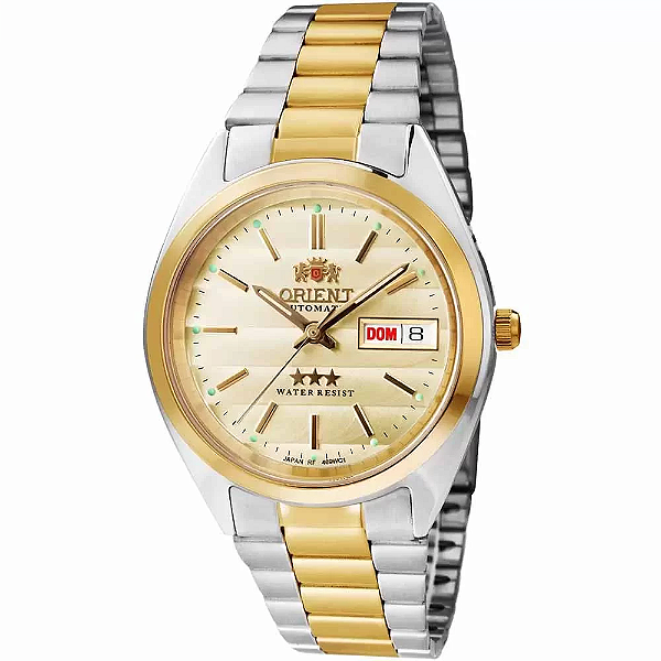 Relógio Orient Masculino Automático - Clássico Bicolor com Mostrador Dourado e Calendário - 469WC1F.C1SK