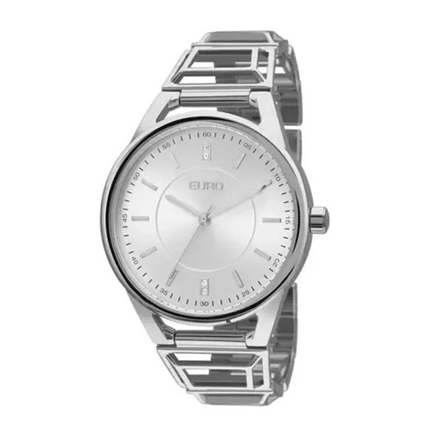 Relógio Feminino Euro - Prata com Pulseira Vazada