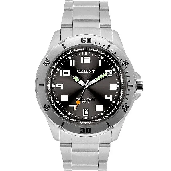 Relógio Orient Masculino - Prata com Mostrador Preto e Calendário - MBSS1155A.G2SX