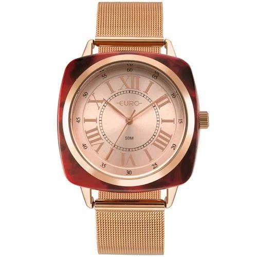 Relógio Euro Feminino Mix - Quadrado Rosé com Pulseira Esteira
