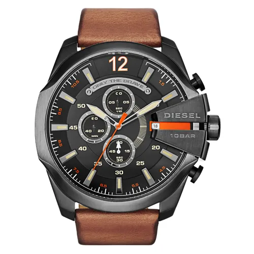 Relógio Diesel Masculino - Cronógrafo com Pulseira de Couro Marrom - DZ4343B1.P2MX