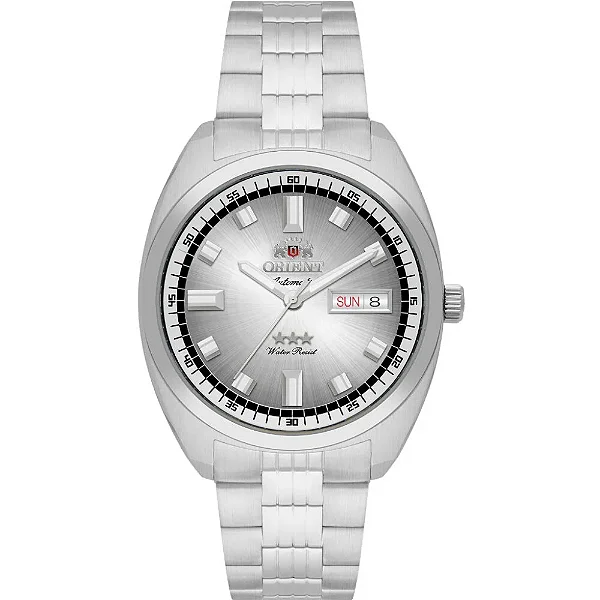 Relógio Orient Heritage Automático 3 Estrelas YN6SS004-S1SX Mostrador Prata Sunray