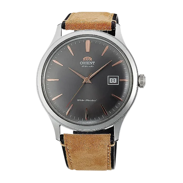 Relógio Orient Bambino 42mm TAC08003A0 Automático Couro Cinza