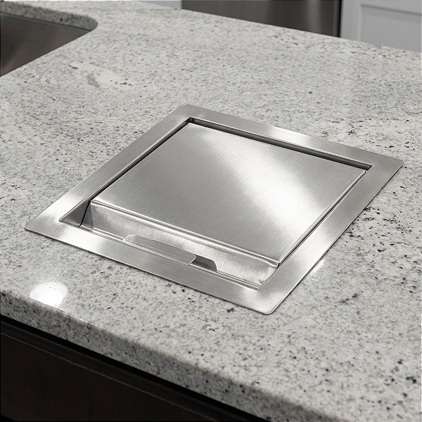 Tampa Lixeira Embutida Aço Inox Escovado Bancada Cozinha Gourmet