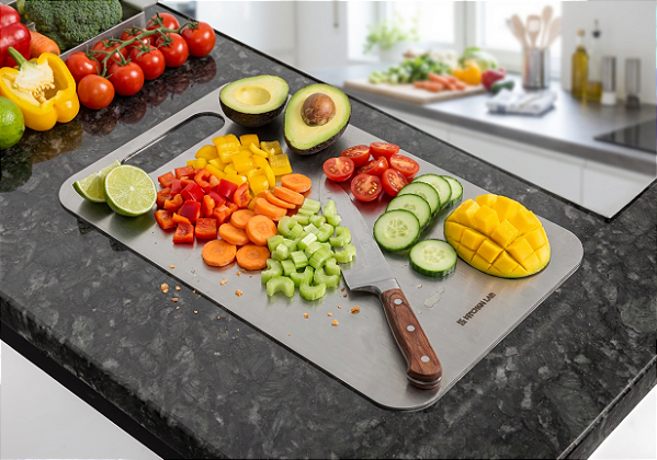Tábua De Corte Retangular Gourmet Em Aço Inox Para Cozinhas Restaurantes E Áreas De Lazer - Kitchen Lar