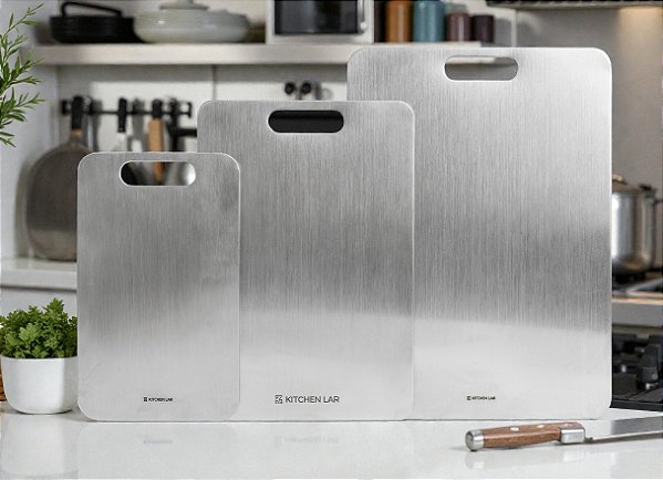 Kit Tábuas de Corte Kitchen Lar em Aço Inox 304 Escovado 1,5mm – 3 Tamanhos