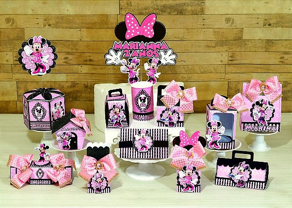 Arquivo digital kit de caixinhas personalizadas tema minnie rosa