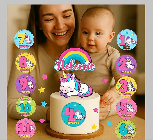 Arquivo digital tema kit mesversário unicórnio