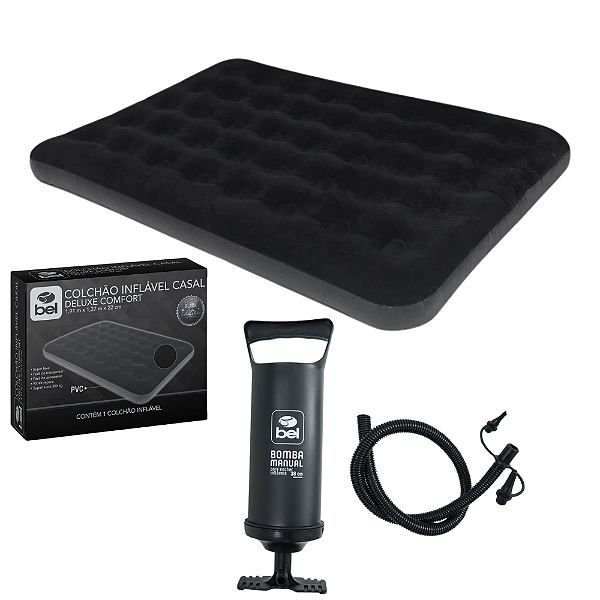 Kit Colchão Inflável Casal Bel + Bomba de Ar Manual