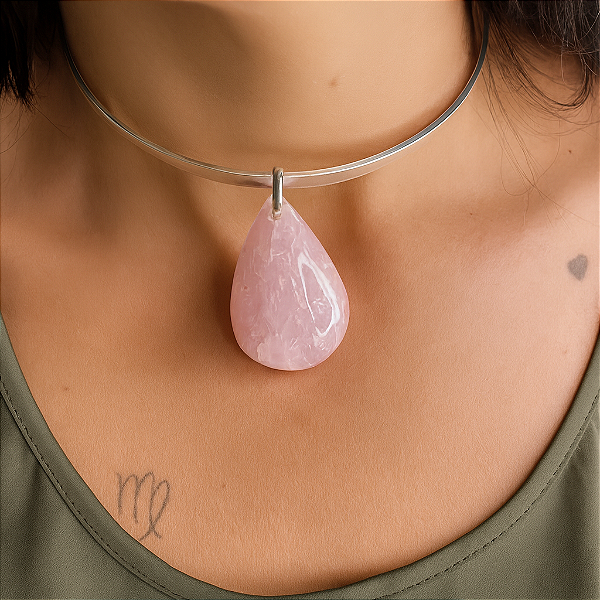 PINGENTE AMOR  QUARTZO ROSA