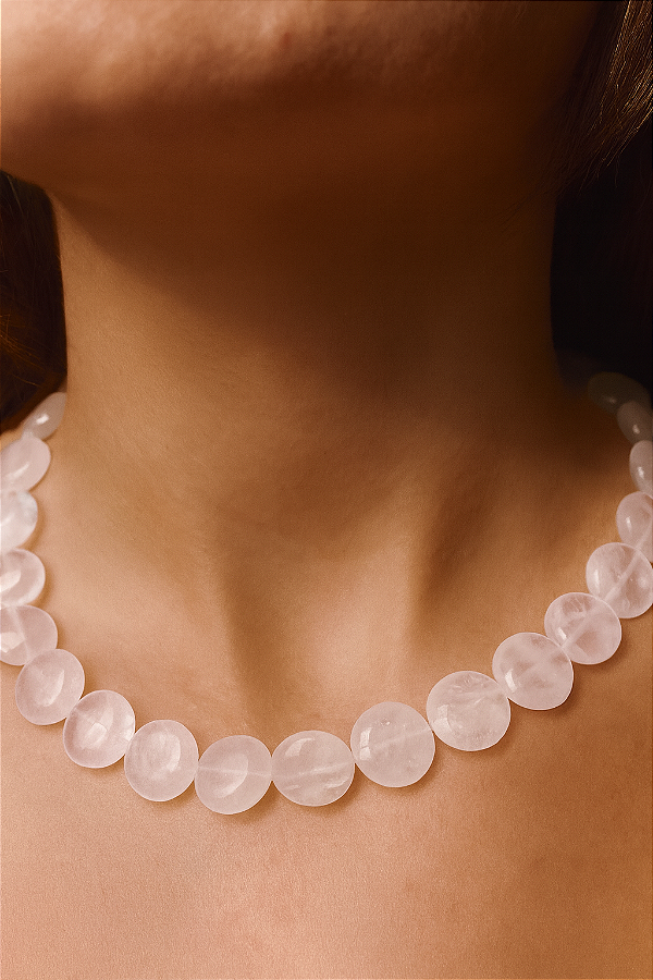 CHOKER MEDALHA QUARTZO ROSA- AMOR