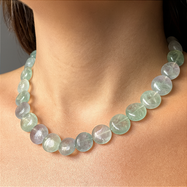 CHOKER MEDALHA FLUORITA- ESPERANÇA