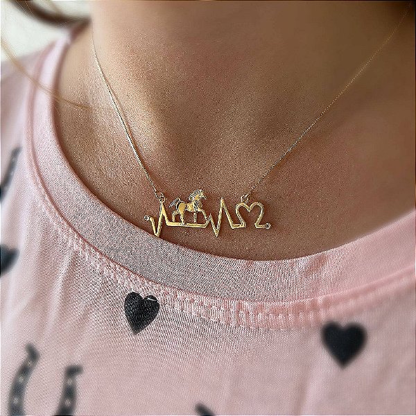 Gargantilha Feminina Batimentos Cardíacos com Cavalo Inteiro