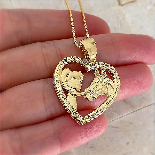Colar Feminino Menina com Cavalo Dentro de um Coração
