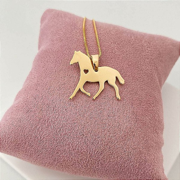 Colar Feminino Cavalo com Coração Delicado