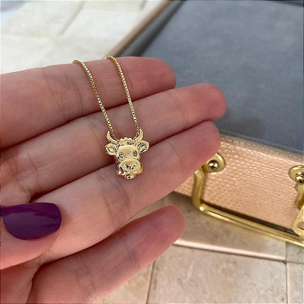 Colar Feminino Vaca Mini Banhado a Ouro 18K