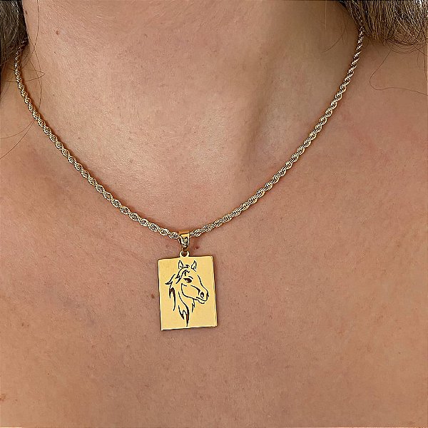 Colar Feminino Medalha Equestre com Cordão Baiano