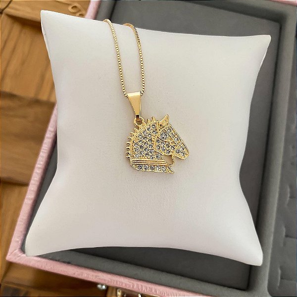 Colar Feminino Cabeça de Cavalo com Zircônias