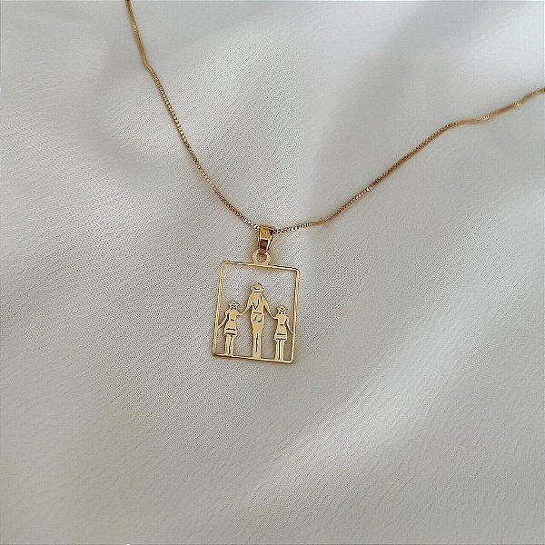 Colar Feminino Mãe com Filhas Country