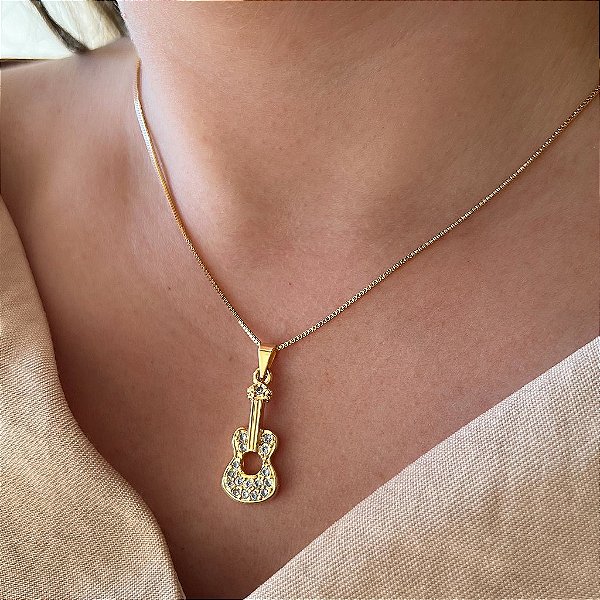 Colar Feminino Violão Country Cravejado