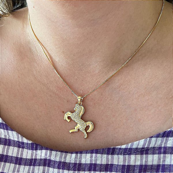 Colar Feminino Cavalo Charmoso com Zircônias