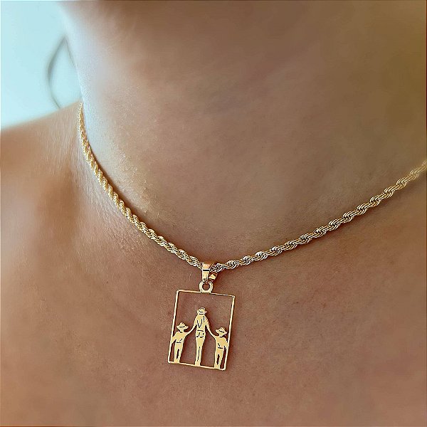 Colar Feminino Mãe com Filhos Country com Cordão Baiano